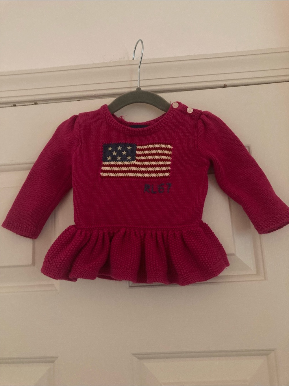 Ralph Lauren Pink Knit Peplum Sweater with Flag